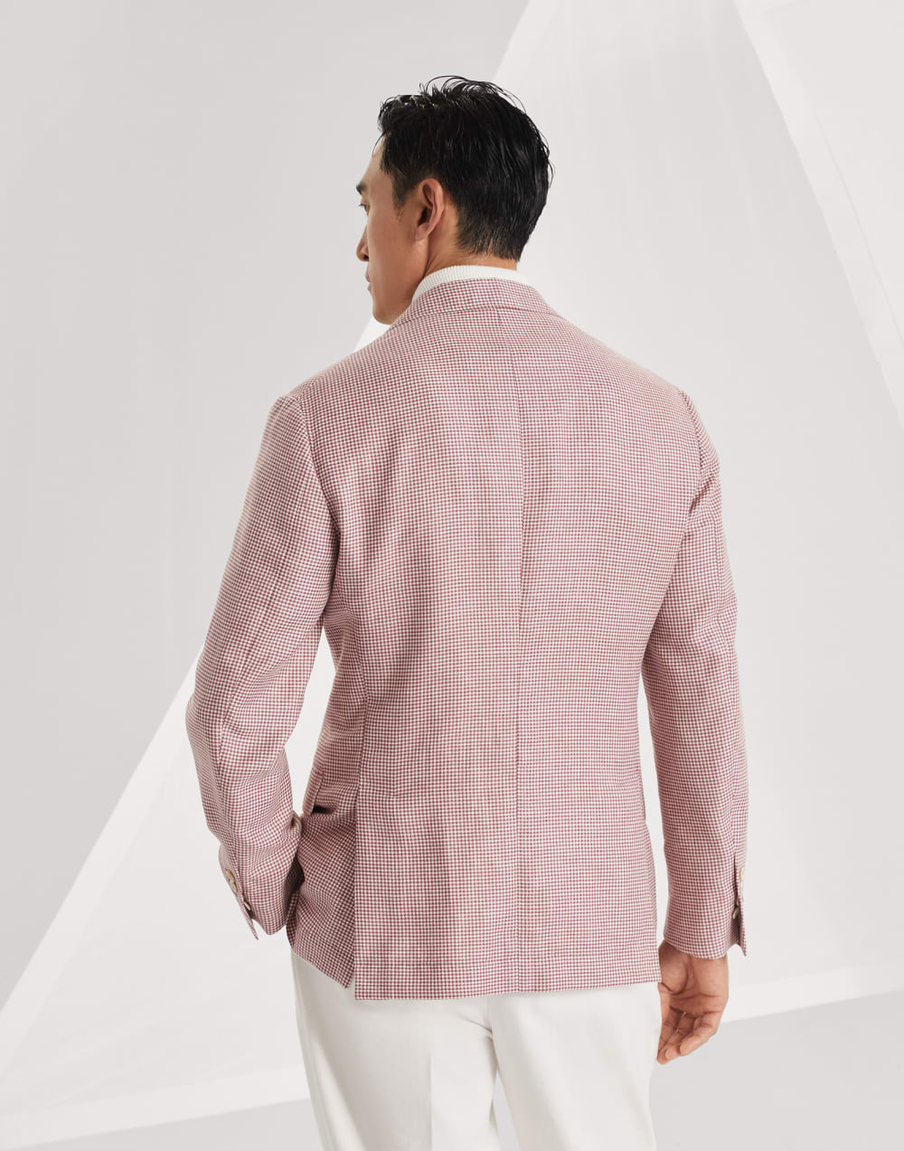Wool, linen and silk houndstooth deconstructed blazer