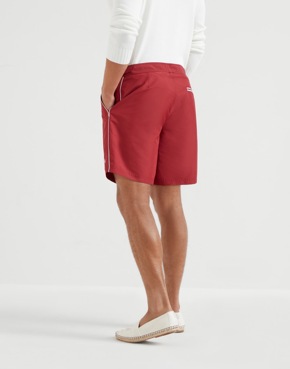 Nylon swim shorts with tabbed waistband and print