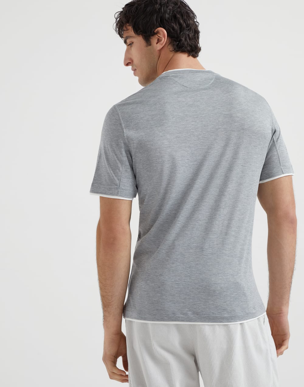 Silk and cotton lightweight jersey crew neck T-shirt with faux-layering