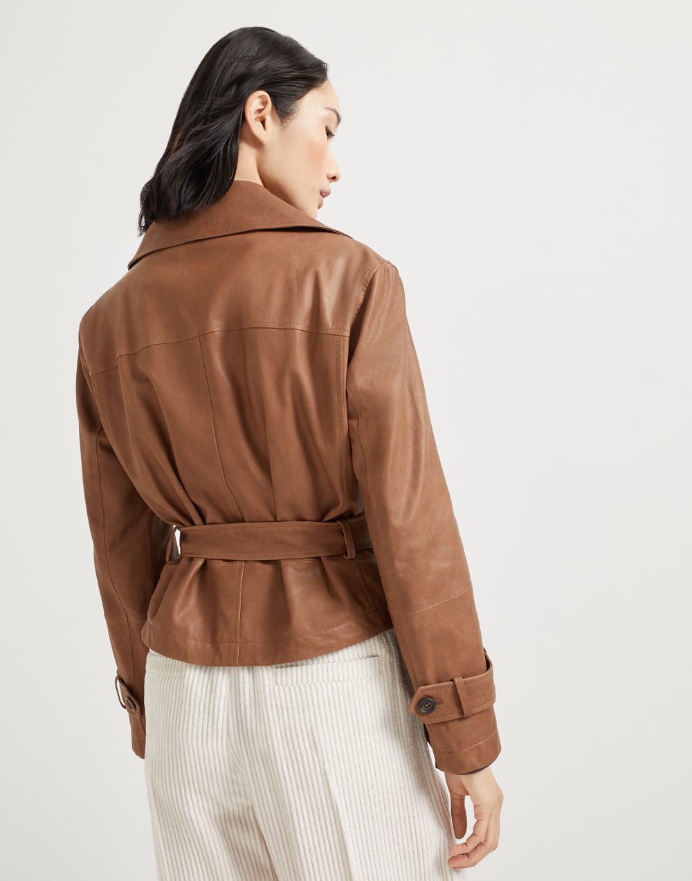 Vintage nappa leather cropped trench with monili