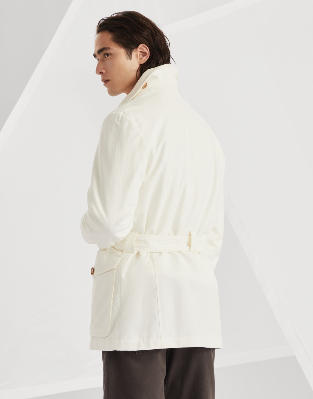 Water-resistant techno cotton gabardine belted parka