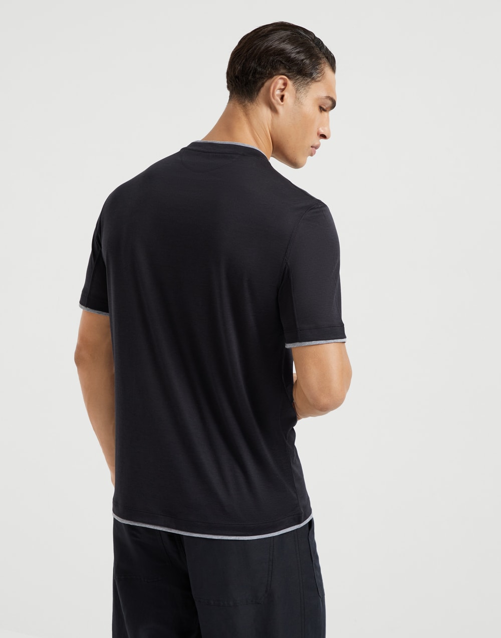 Silk and cotton jersey crew neck T-shirt with faux-layering