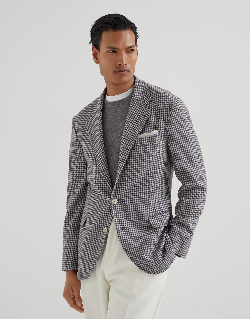Wool, cashmere and silk houndstooth deconstructed blazer