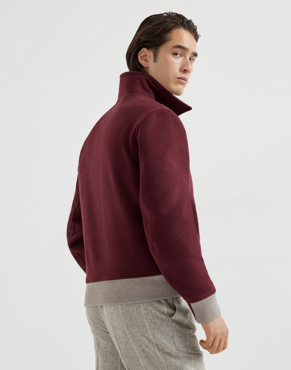 Wool flannel double cloth shirt-style bomber jacket
