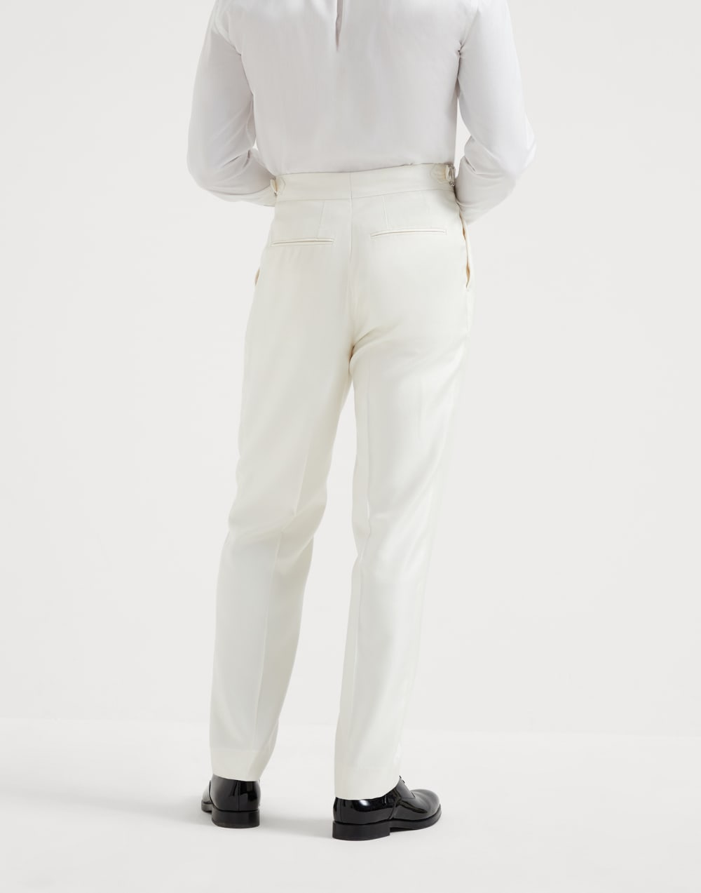 Silk diagonal tuxedo trousers with double pleats and tabbed waistband