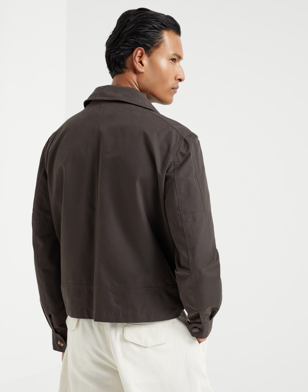 Water-resistant techno cotton gabardine outerwear jacket