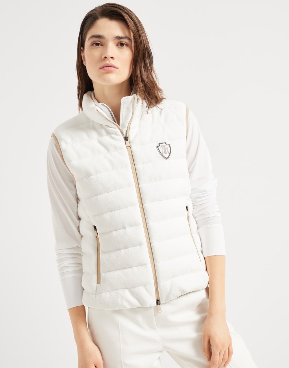 Techno cotton piqué down vest with logo
