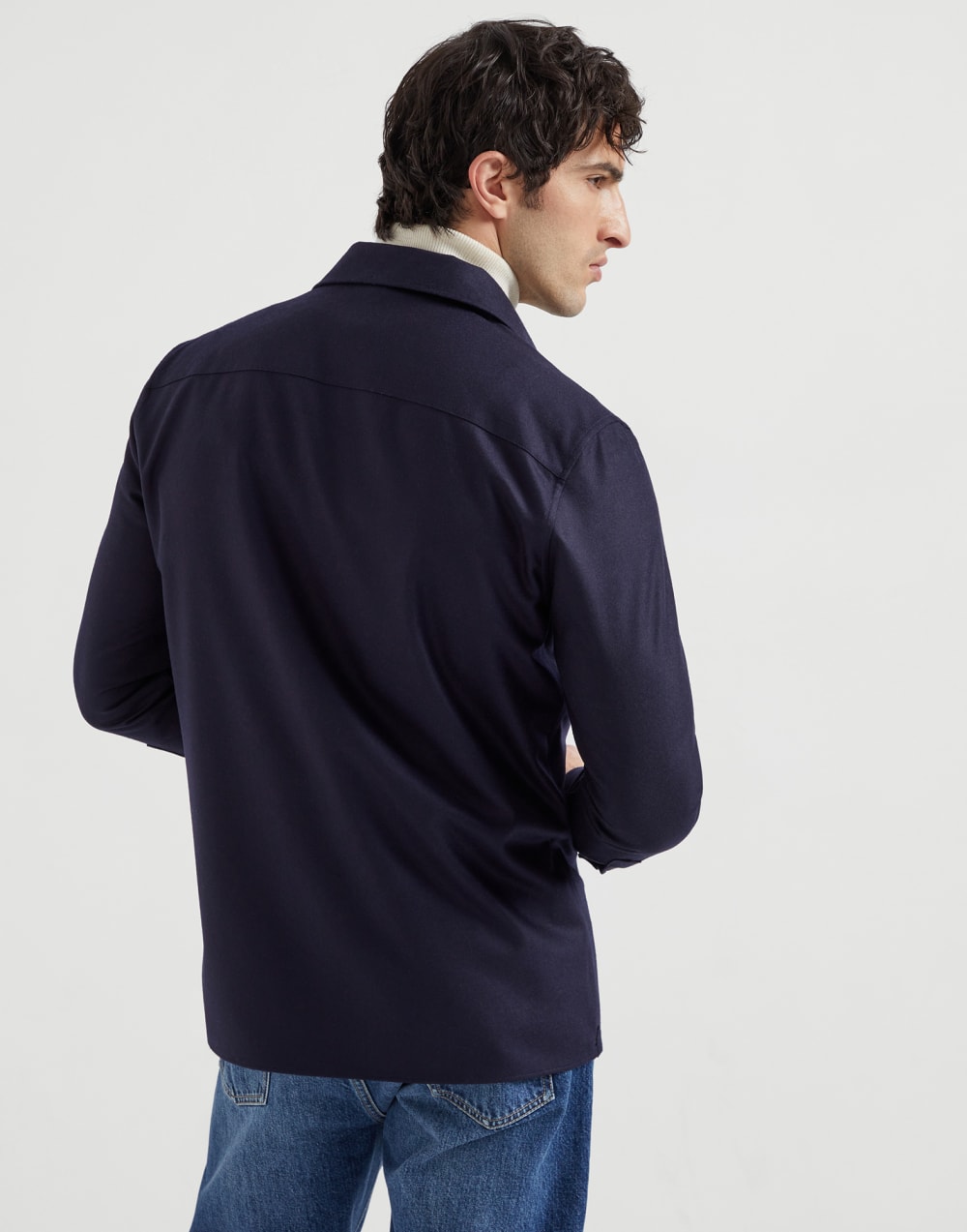 Virgin wool flannel overshirt with chest pockets