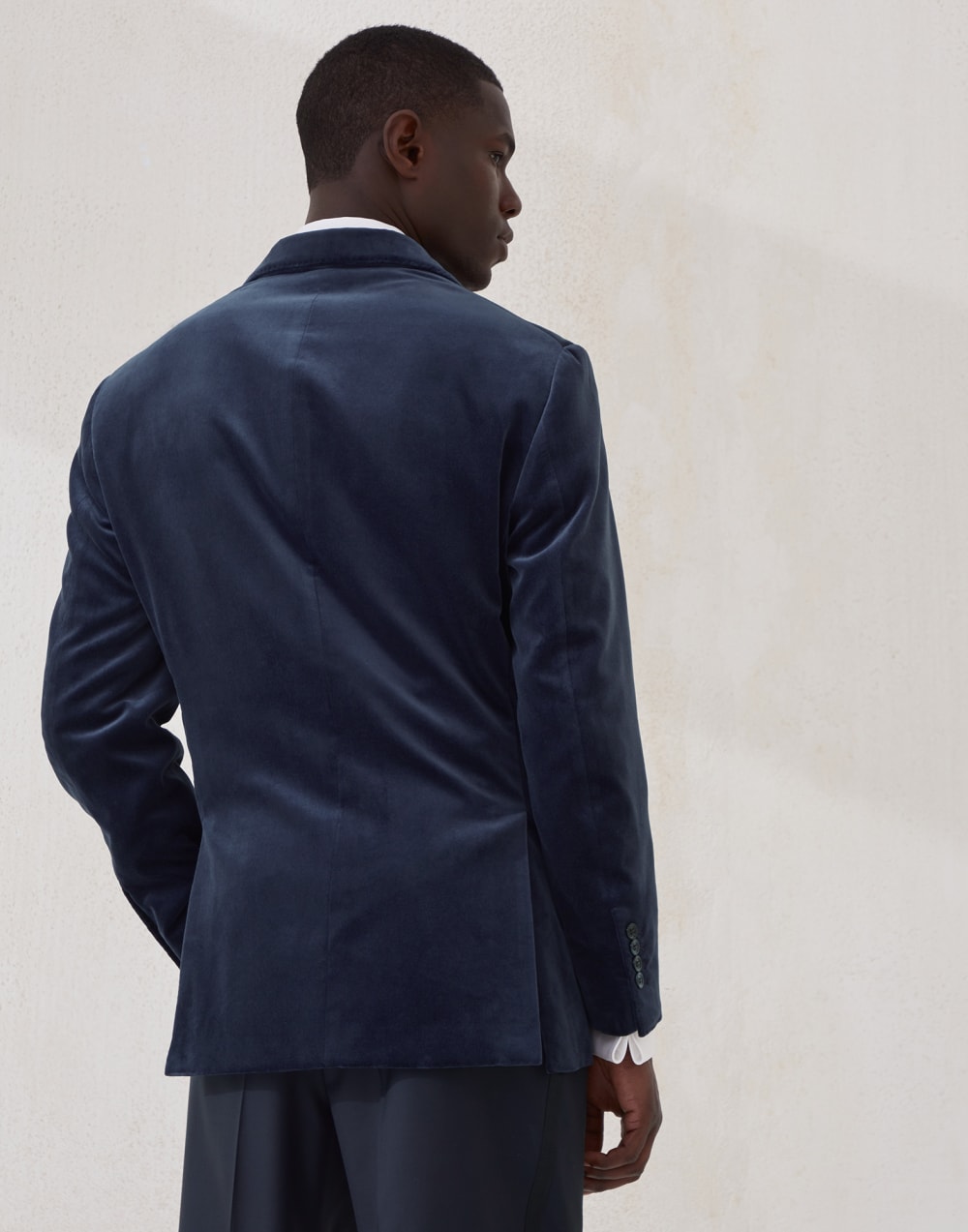 Cotton and silk velvet one-and-a-half breasted tuxedo jacket