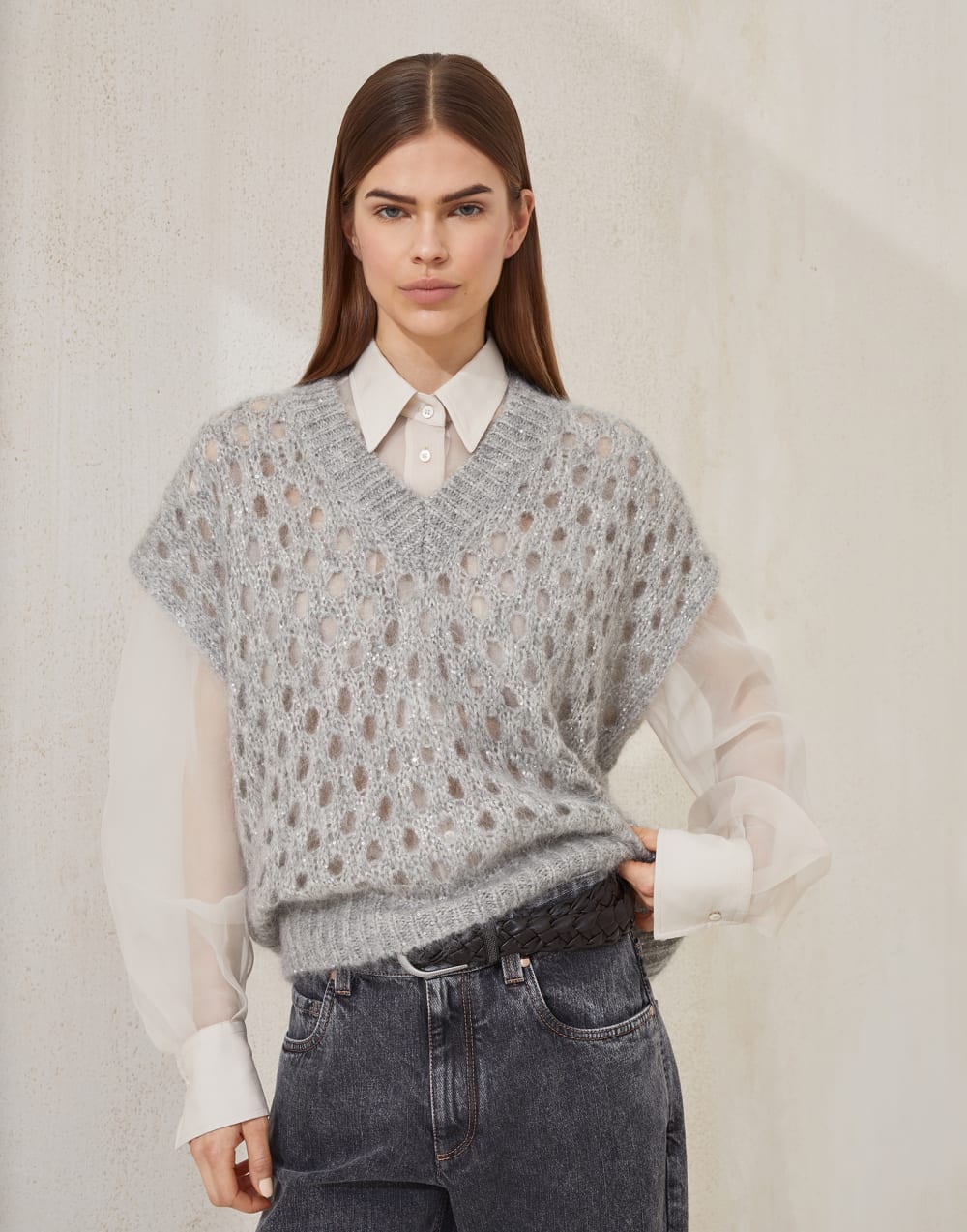 Wispy mohair and wool dazzling net sweater vest
