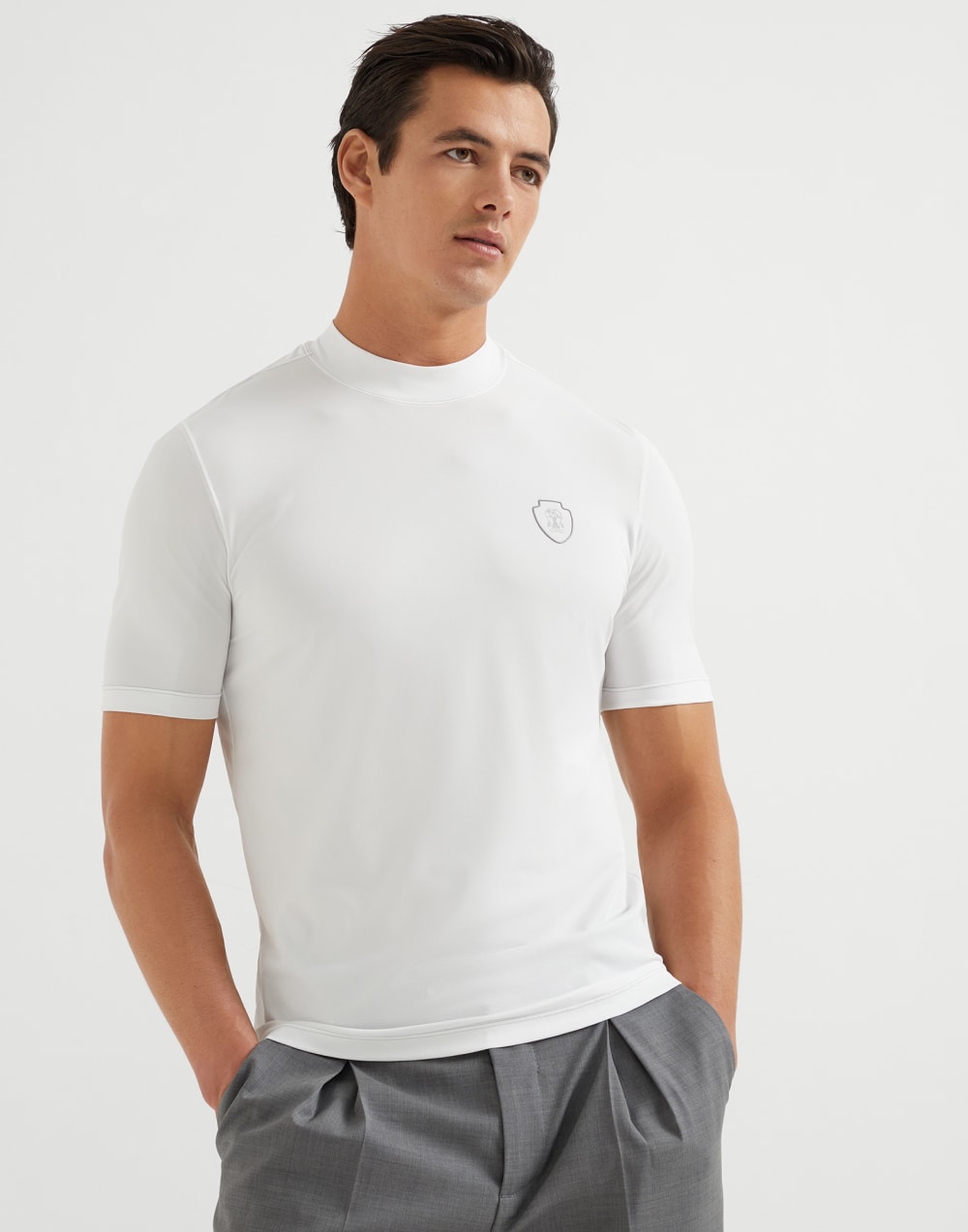 Techno piqué mock neck T-shirt with logo