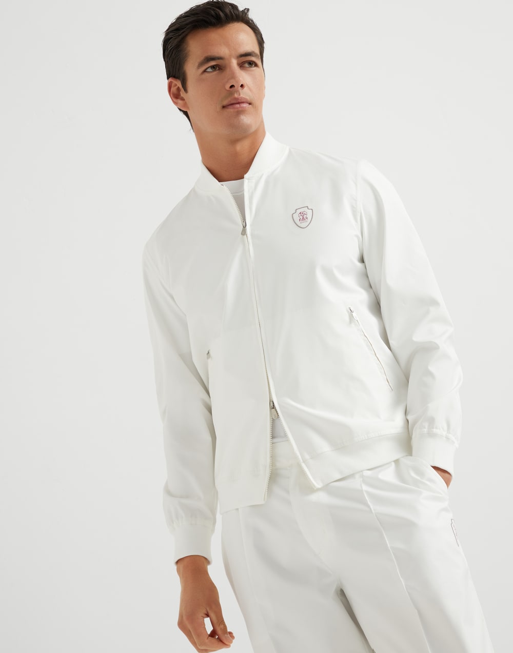 Nylon sweatshirt with logo and zipper
