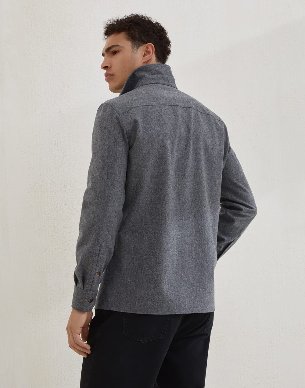 Virgin wool flannel overshirt with chest pockets