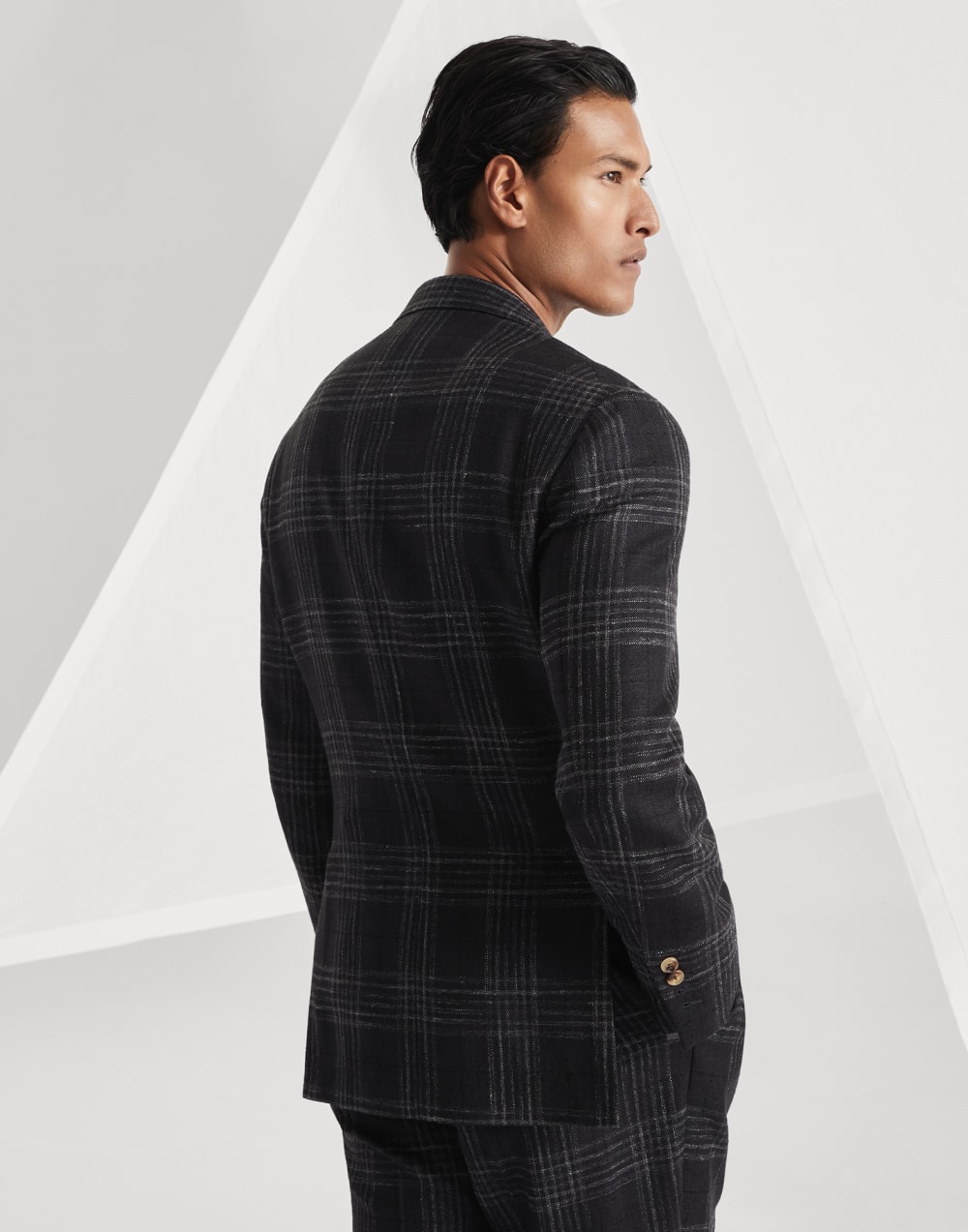 Wool, silk and linen tartan deconstructed Cavallo blazer