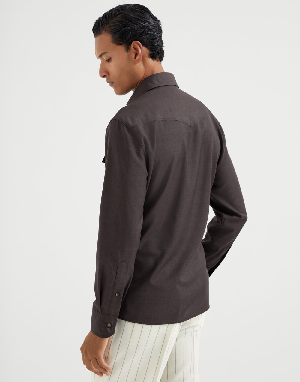 Virgin wool poplin easy fit Western shirt