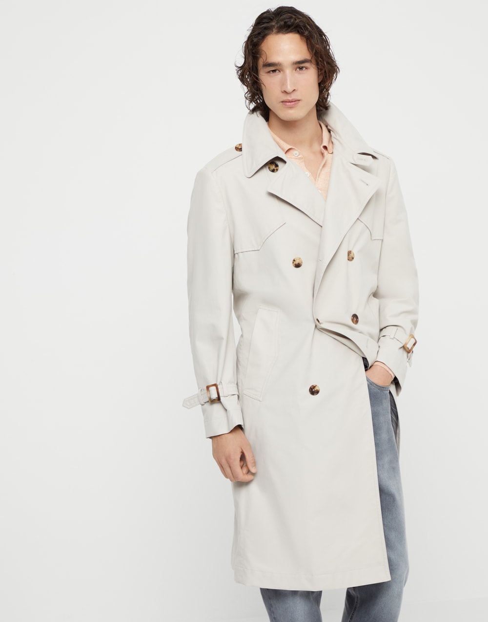 Water-resistant techno cotton gabardine trench