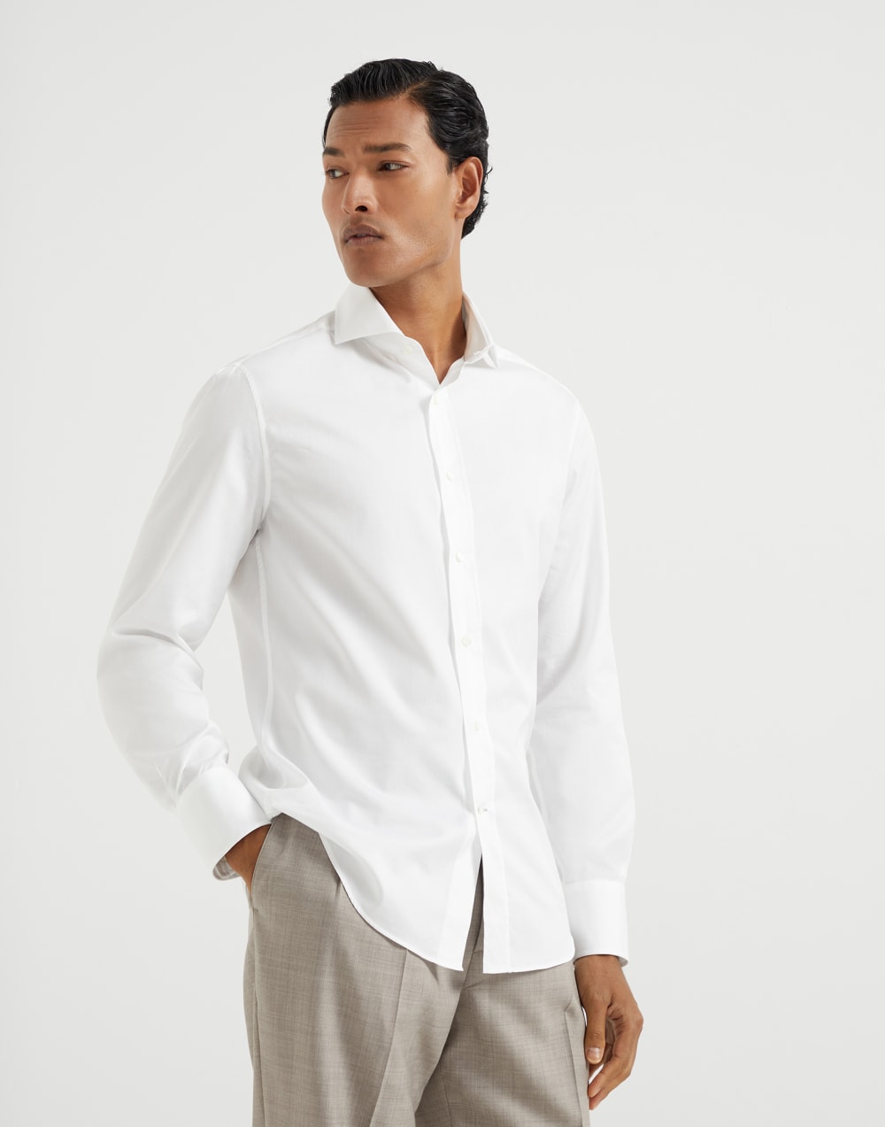 Twill slim fit shirt with spread collar