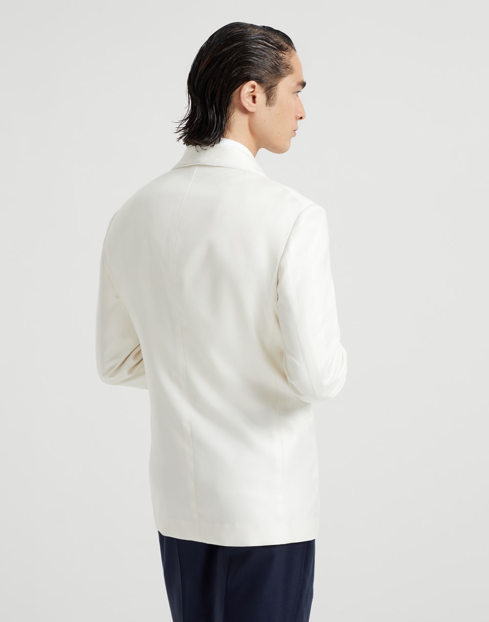 Silk diagonal tuxedo jacket with shawl lapels and piping