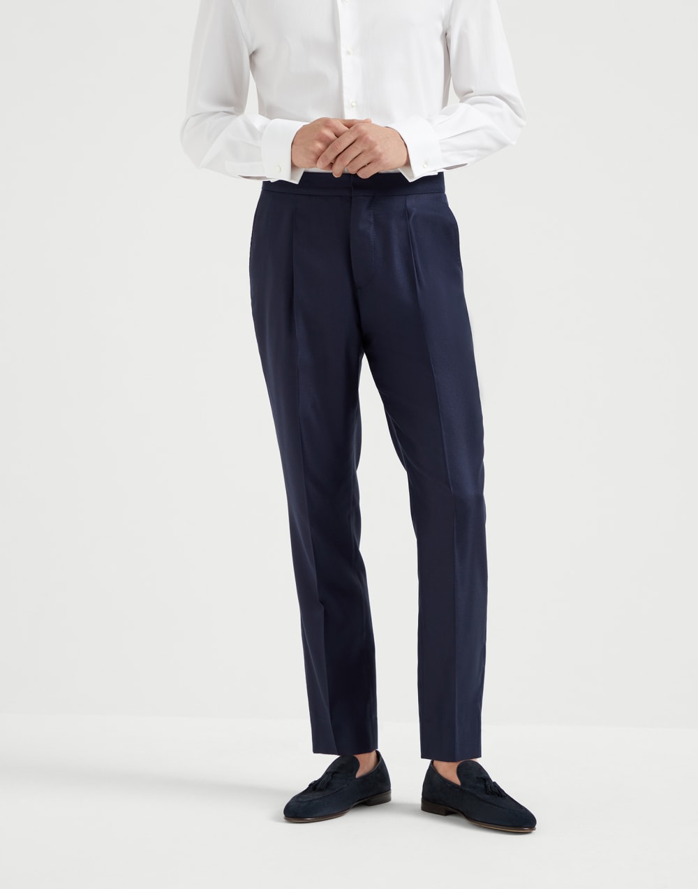 Silk diagonal tuxedo trousers with pleat