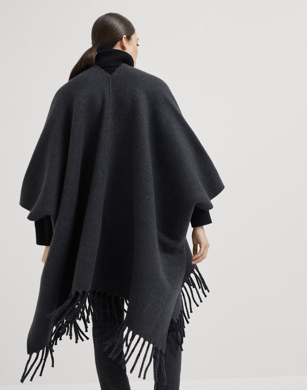 Wool and cashmere reversible double knit poncho