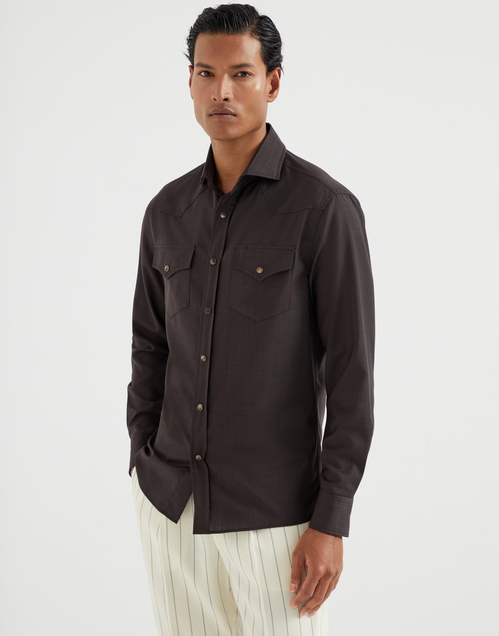 Virgin wool poplin easy fit Western shirt