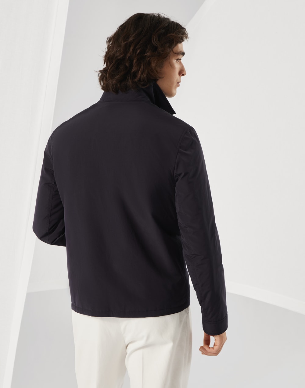Water-resistant microfiber shirt-style outerwear jacket with Thermore® padding