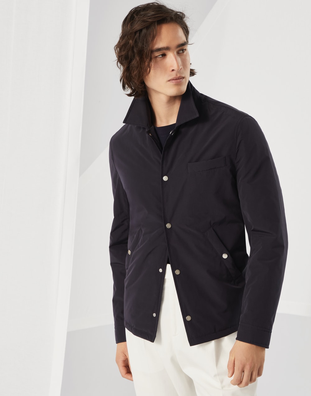 Water-resistant microfiber shirt-style outerwear jacket with Thermore® padding