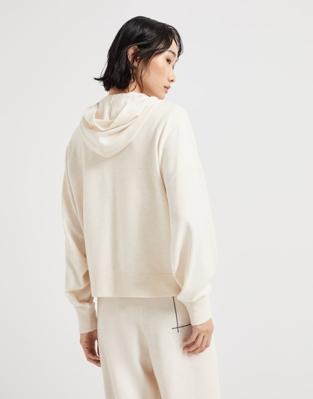 Virgin wool, cashmere and silk hooded cardigan with shiny pocket detail