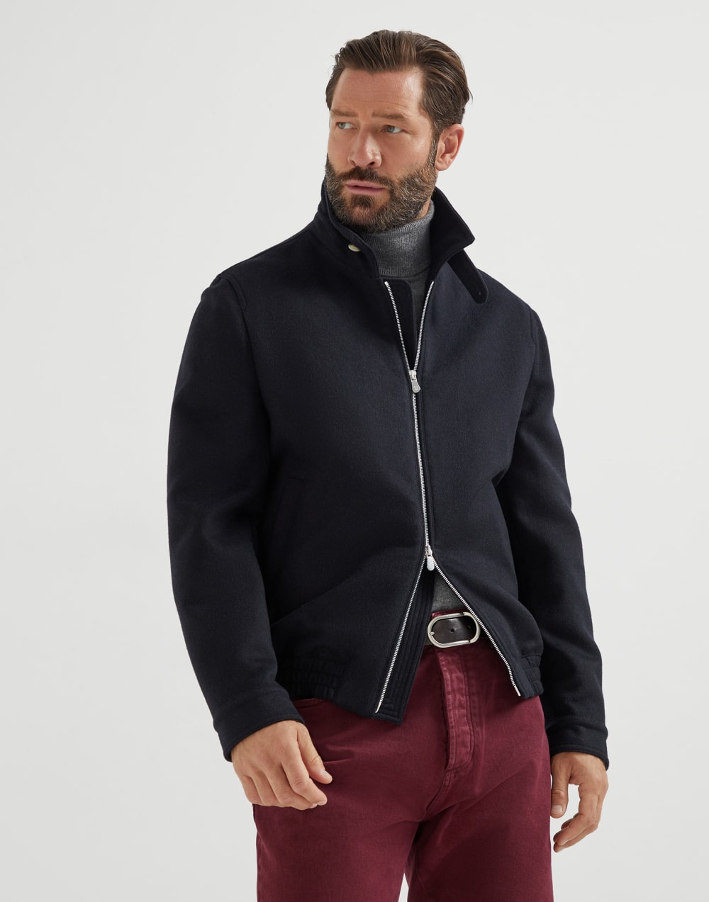Wool flannel double cloth bomber jacket