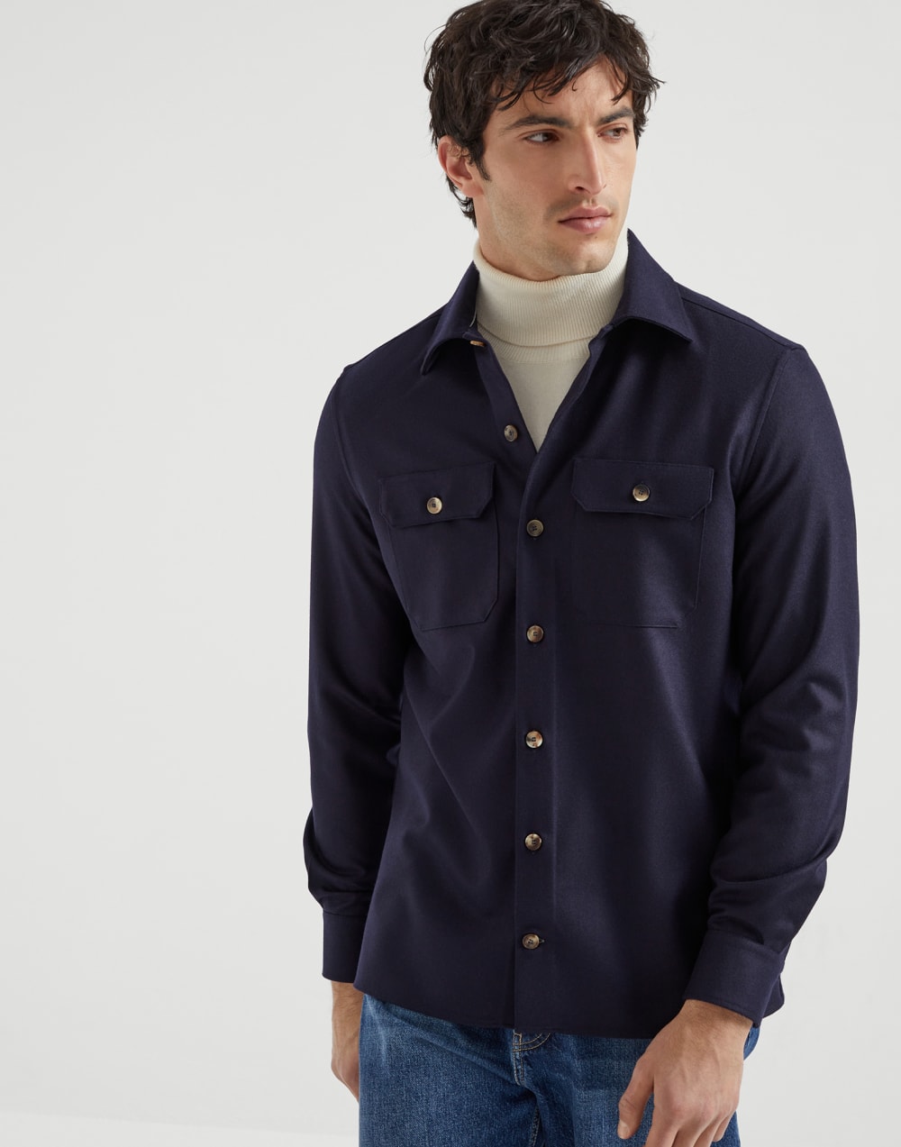 Virgin wool flannel overshirt with chest pockets
