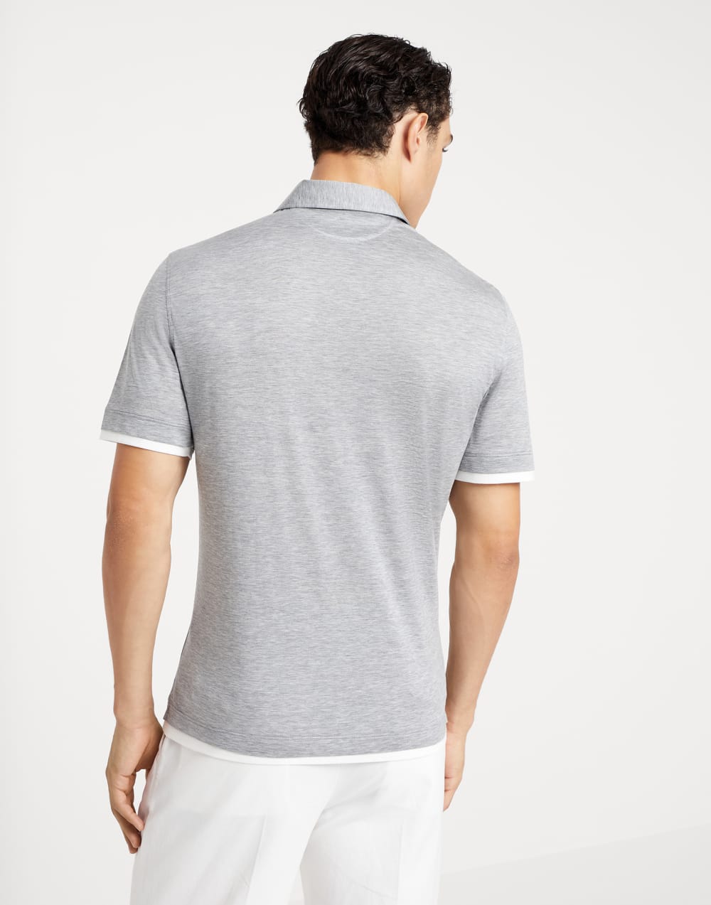 Silk and cotton jersey shirt-style collar polo with faux-layering