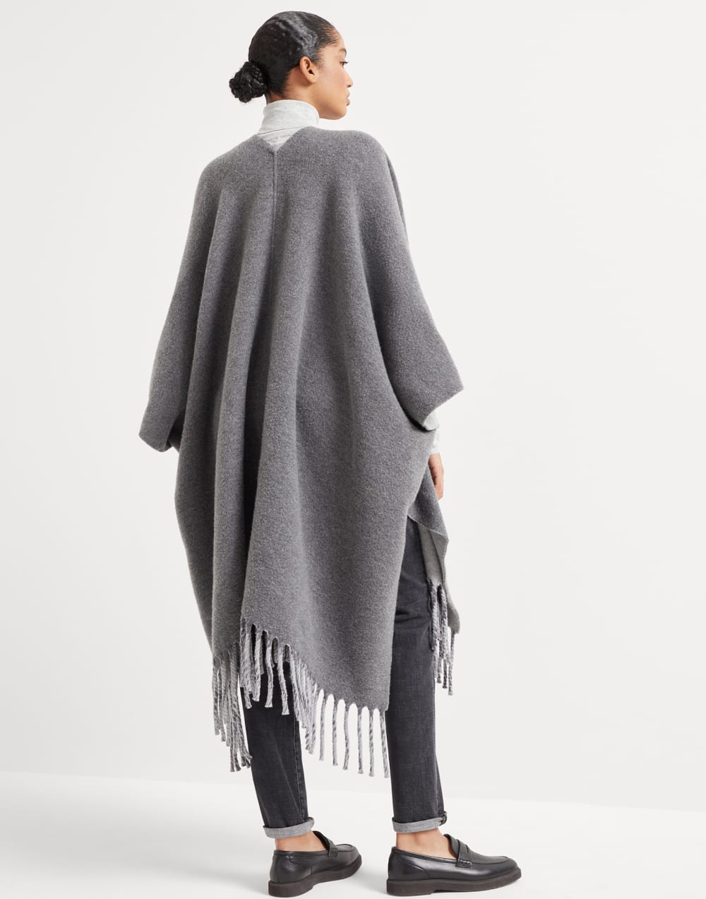 Wool and cashmere reversible double knit poncho