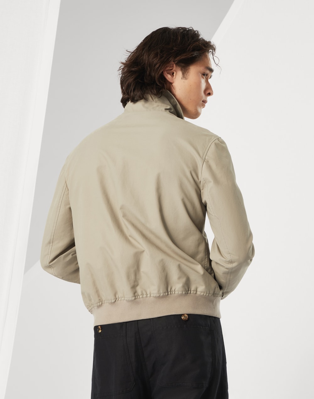 Water-resistant techno cotton gabardine shirt-style bomber jacket