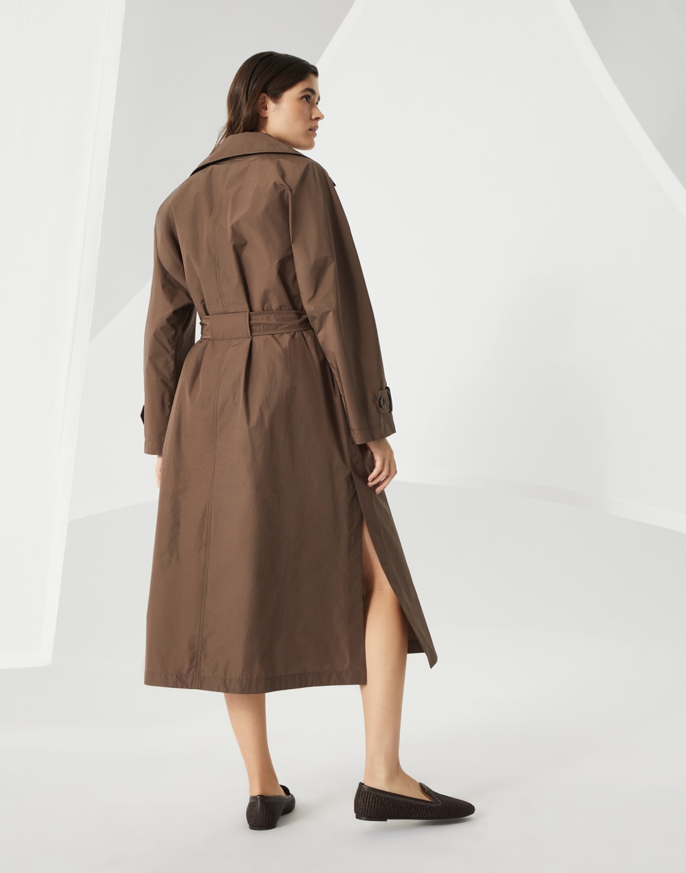Techno cotton water-resistant taffeta trench with shiny details