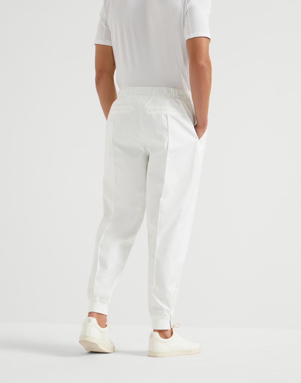 Nylon trousers with tabbed waistband, Crête detail and elasticated zipper cuffs