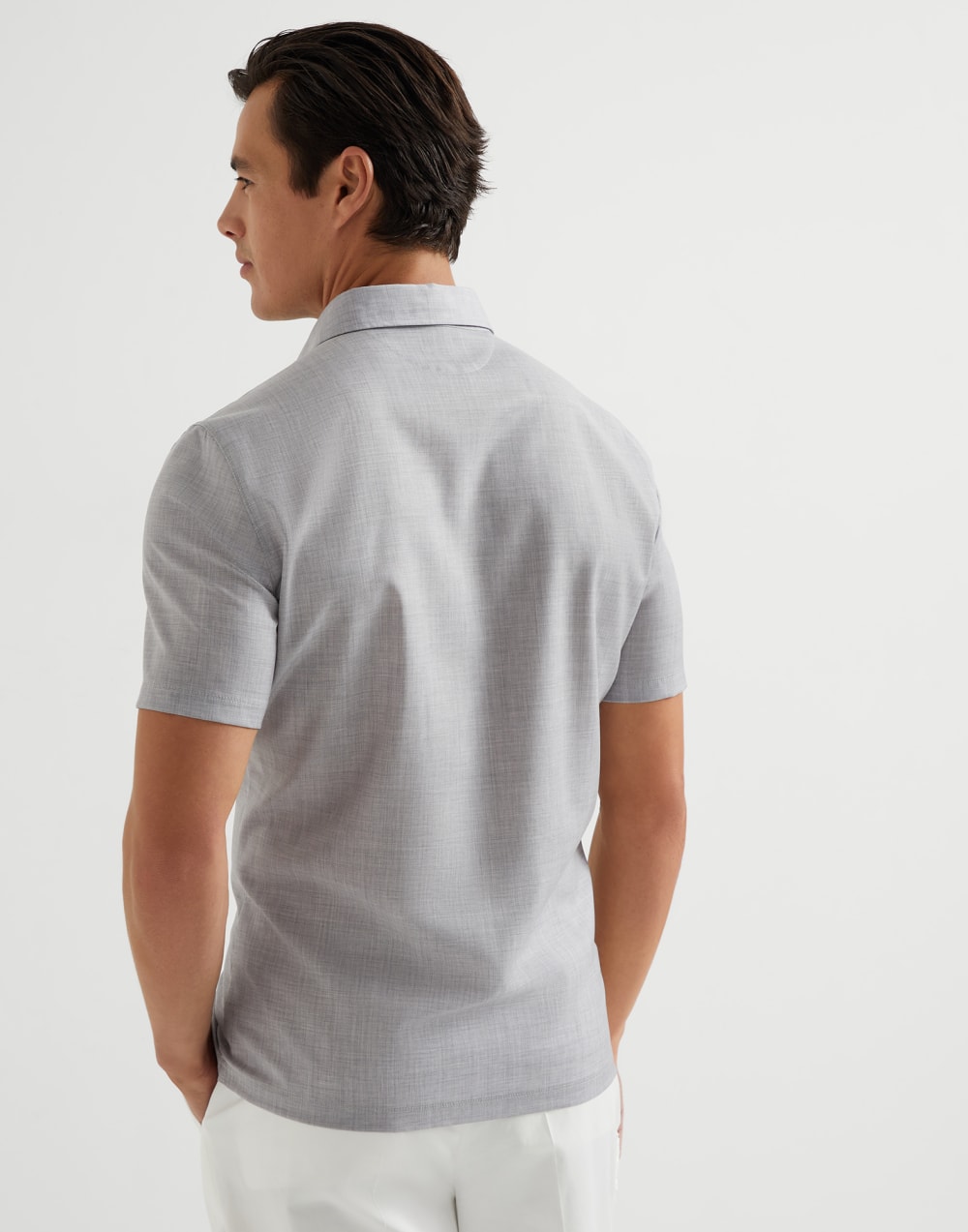 Virgin wool poplin polo shirt with chest pocket and logo