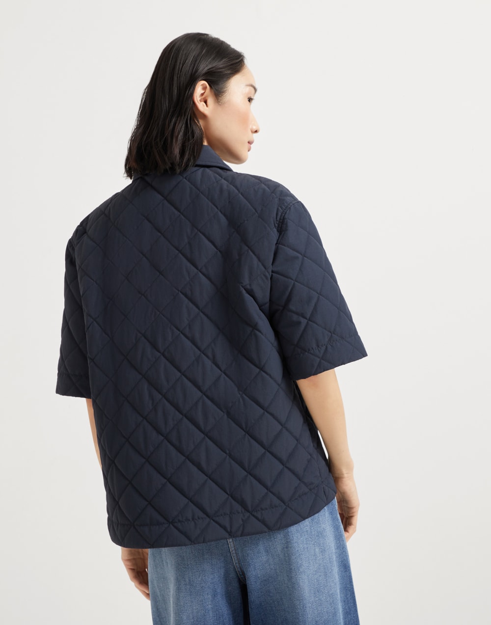 Water-resistant techno cotton short sleeve outerwear jacket with Thermore® padding and shiny flap detail
