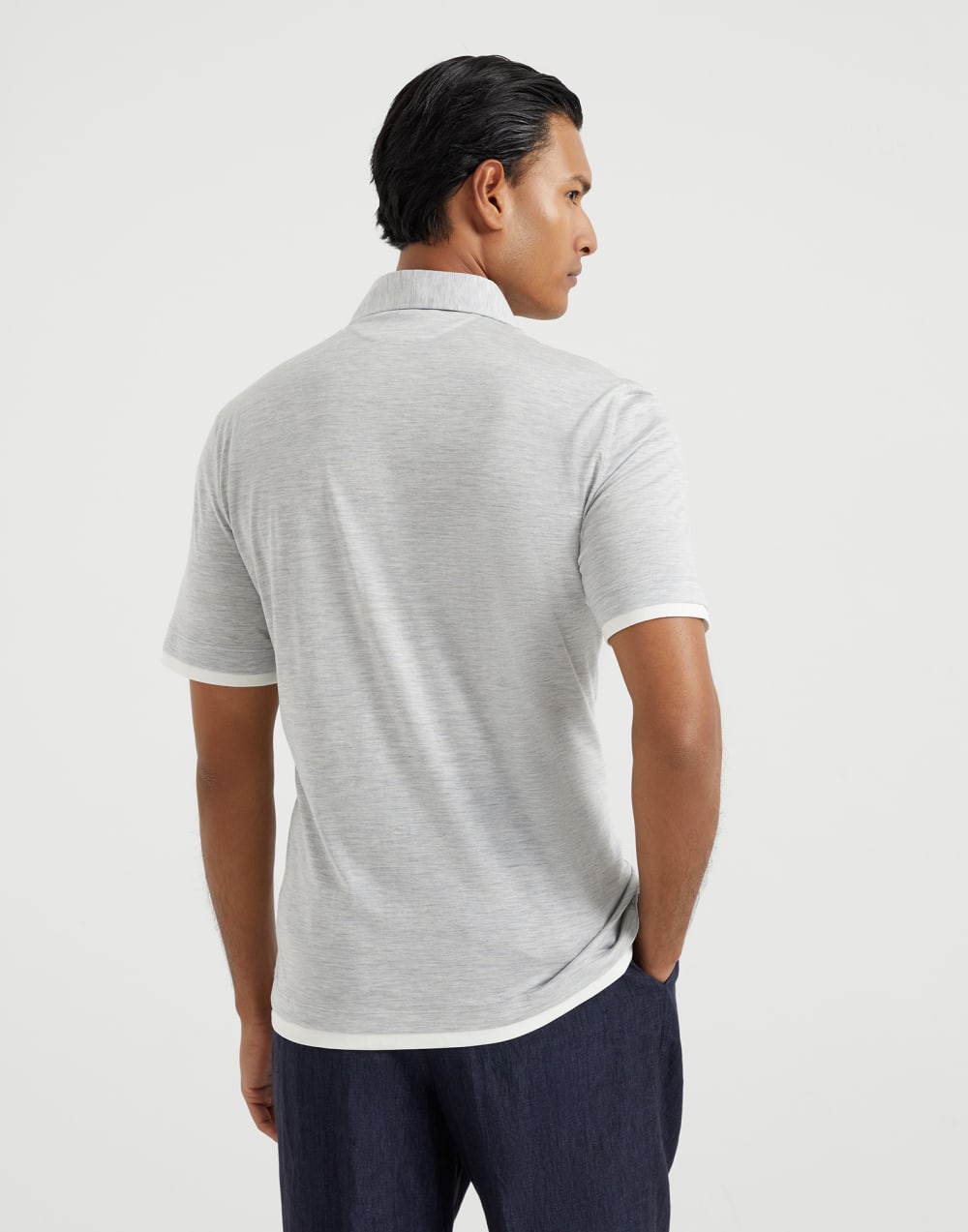 Silk and cotton jersey shirt-style collar polo with faux-layering