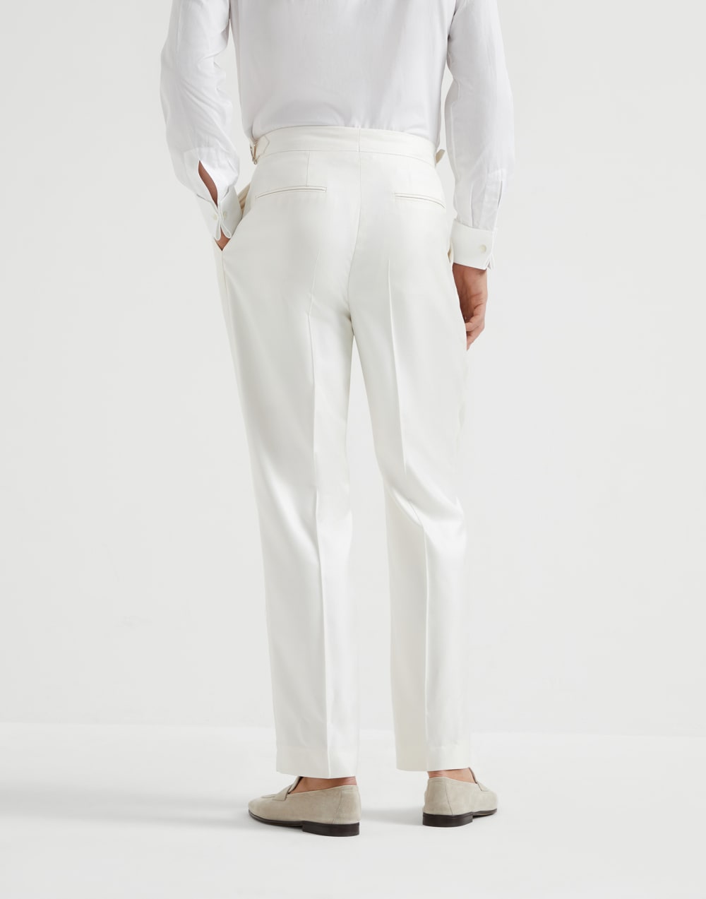 Silk diagonal tuxedo trousers with double pleats and tabbed waistband