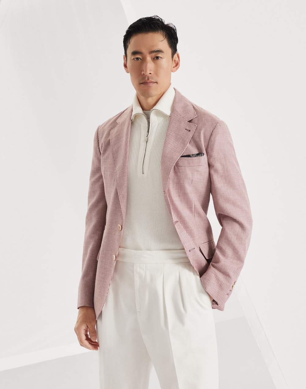 Wool, linen and silk houndstooth deconstructed blazer