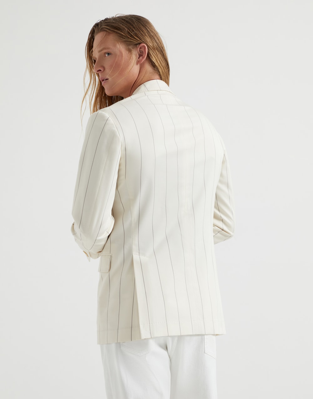 Wool and Sea Island cotton chalk stripe gabardine deconstructed blazer