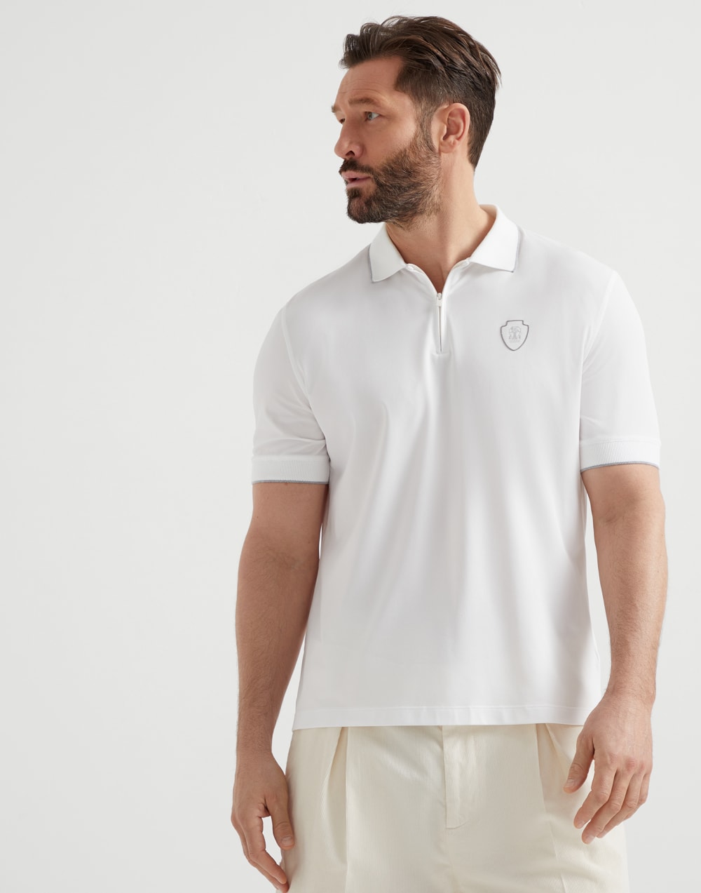 Techno piqué polo shirt with half zip