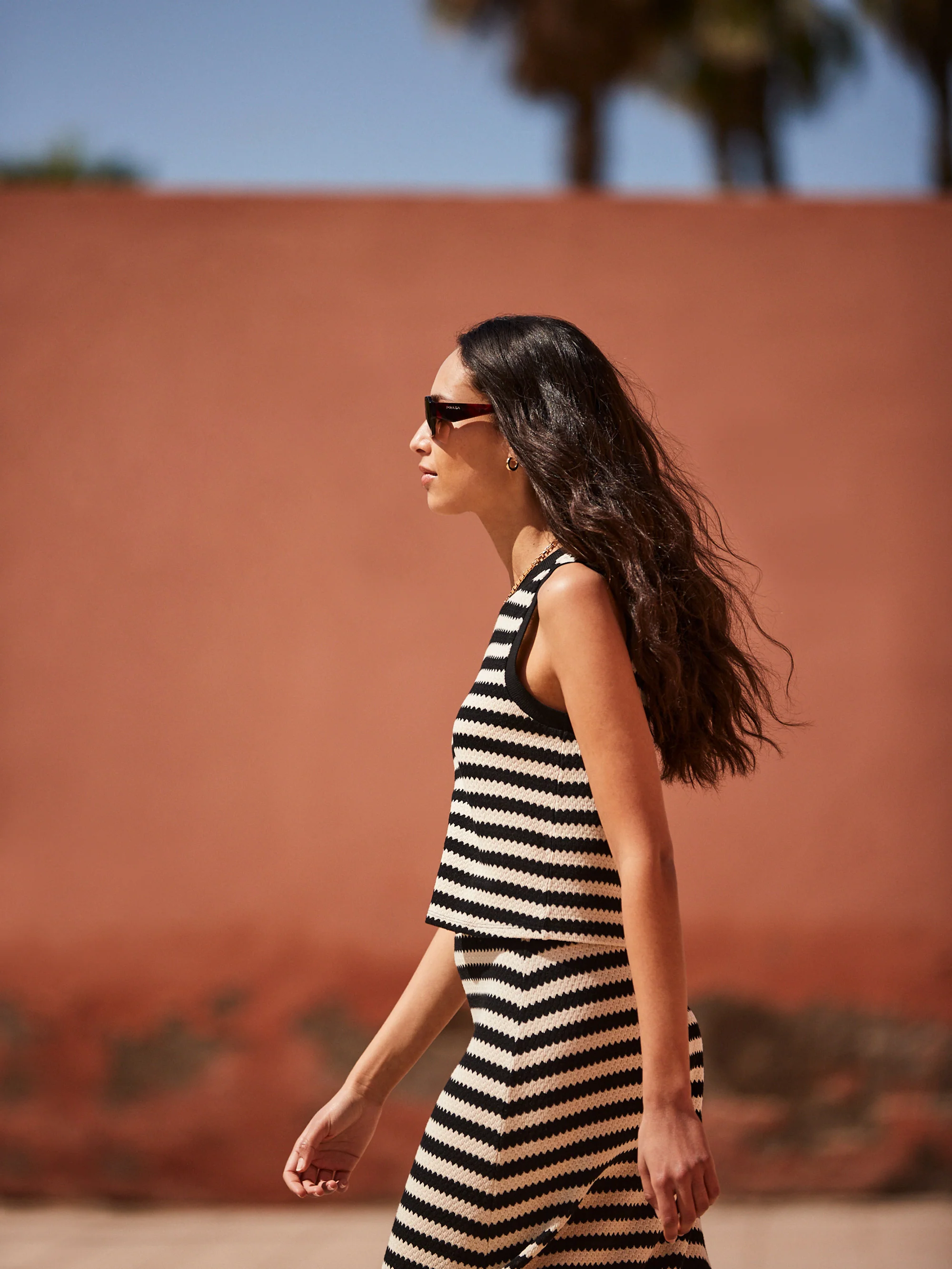 Mono Chevron-Stripe Knitted Tank