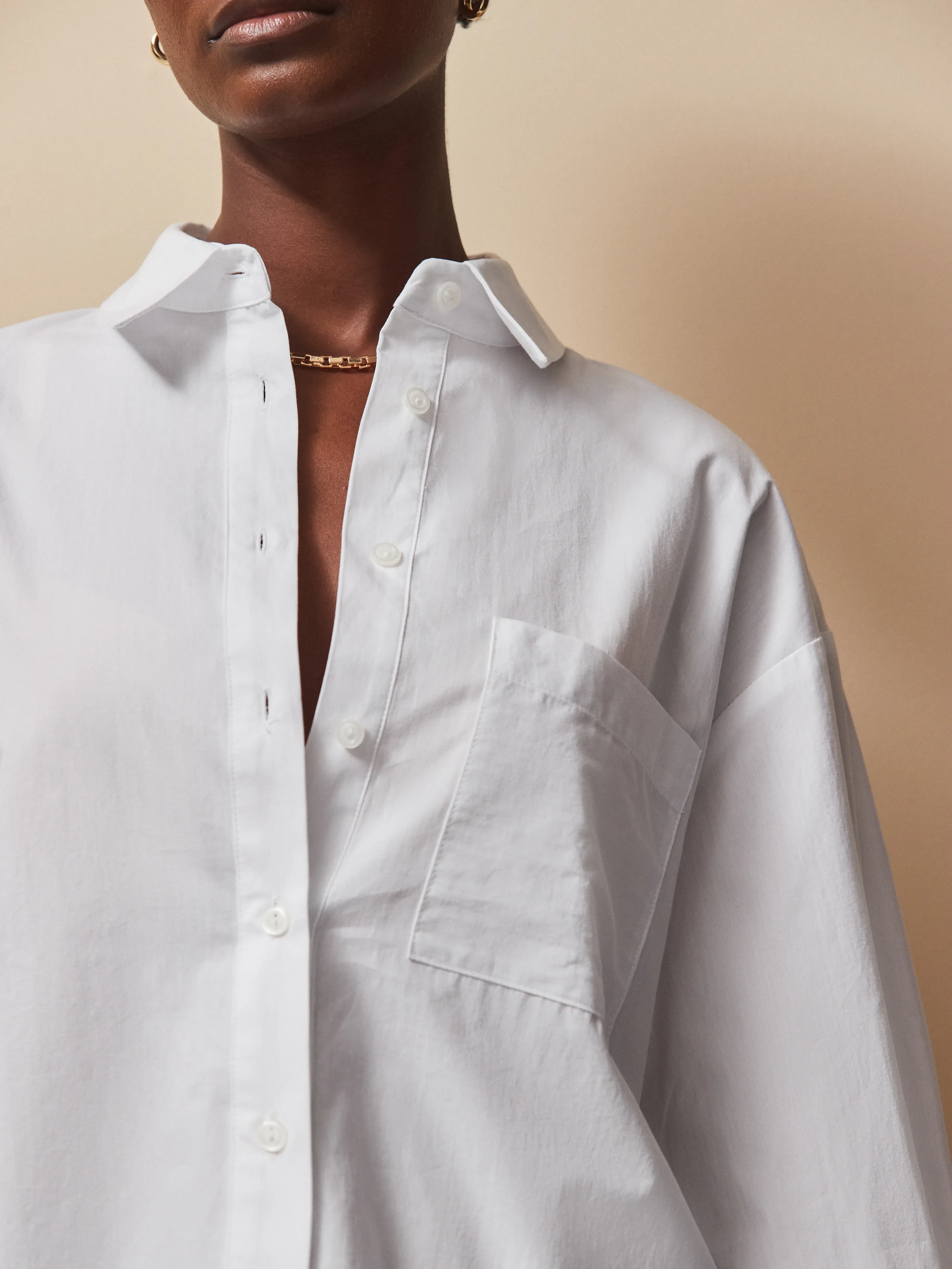White Poplin Split Back Shirt