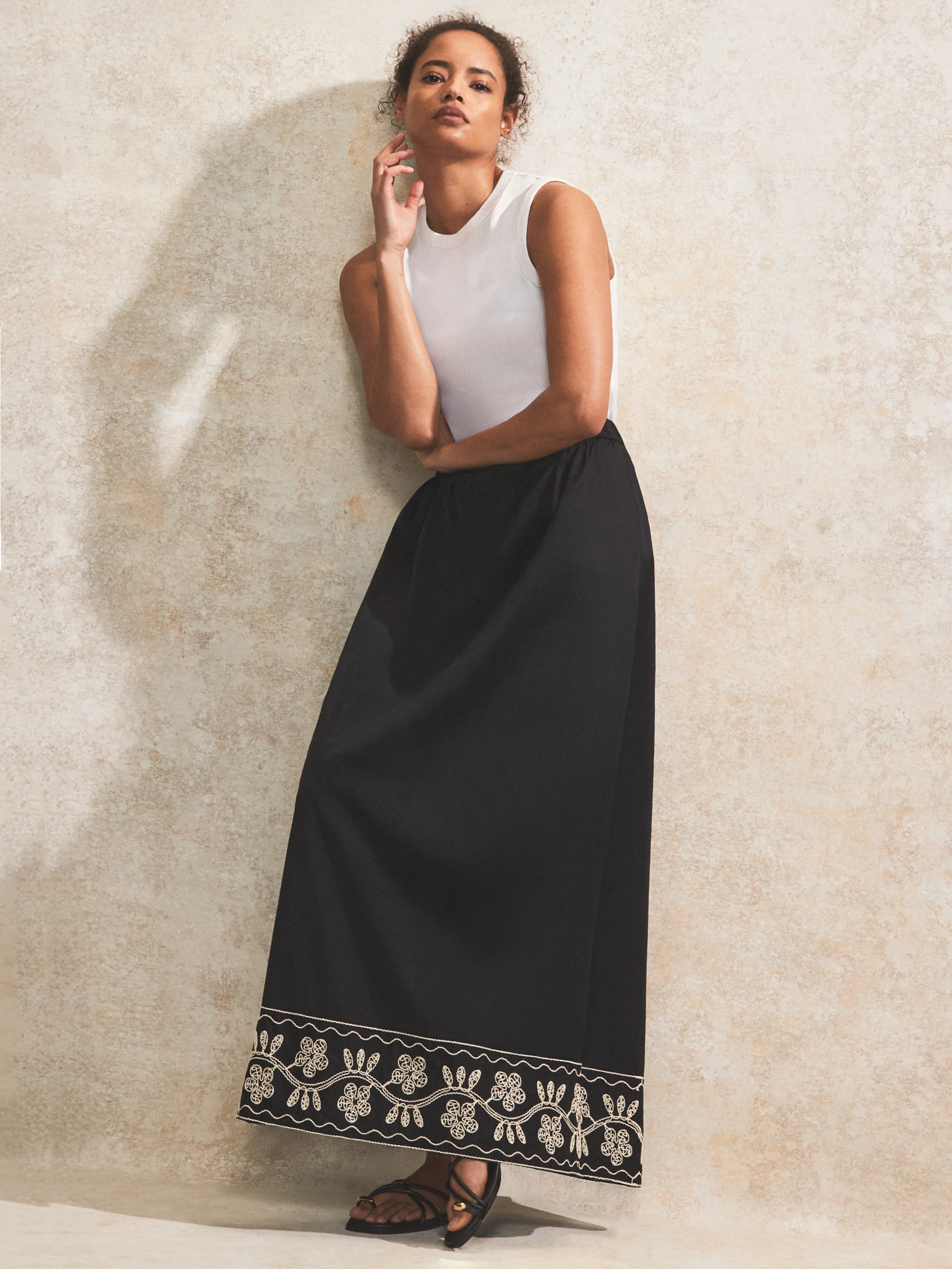 Black Embroidered Maxi Skirt