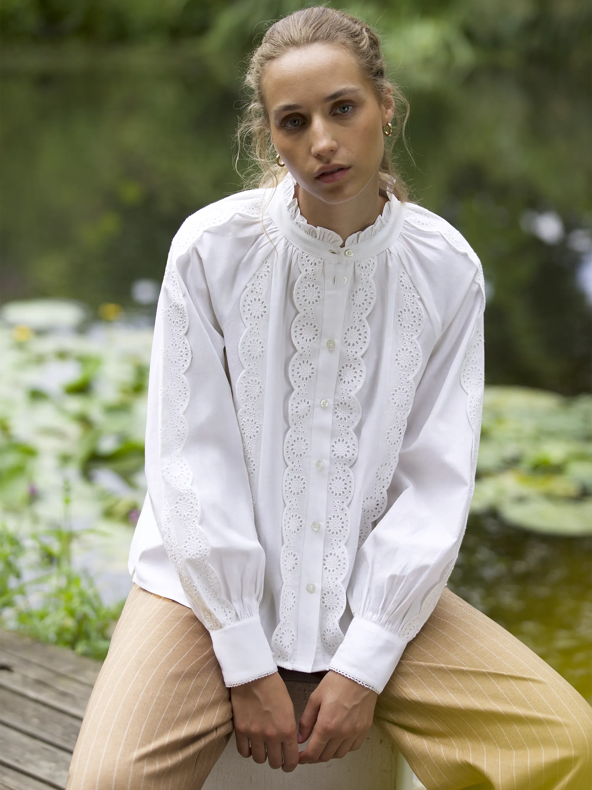 Ivory Broderie-Anglaise Cotton Blouse