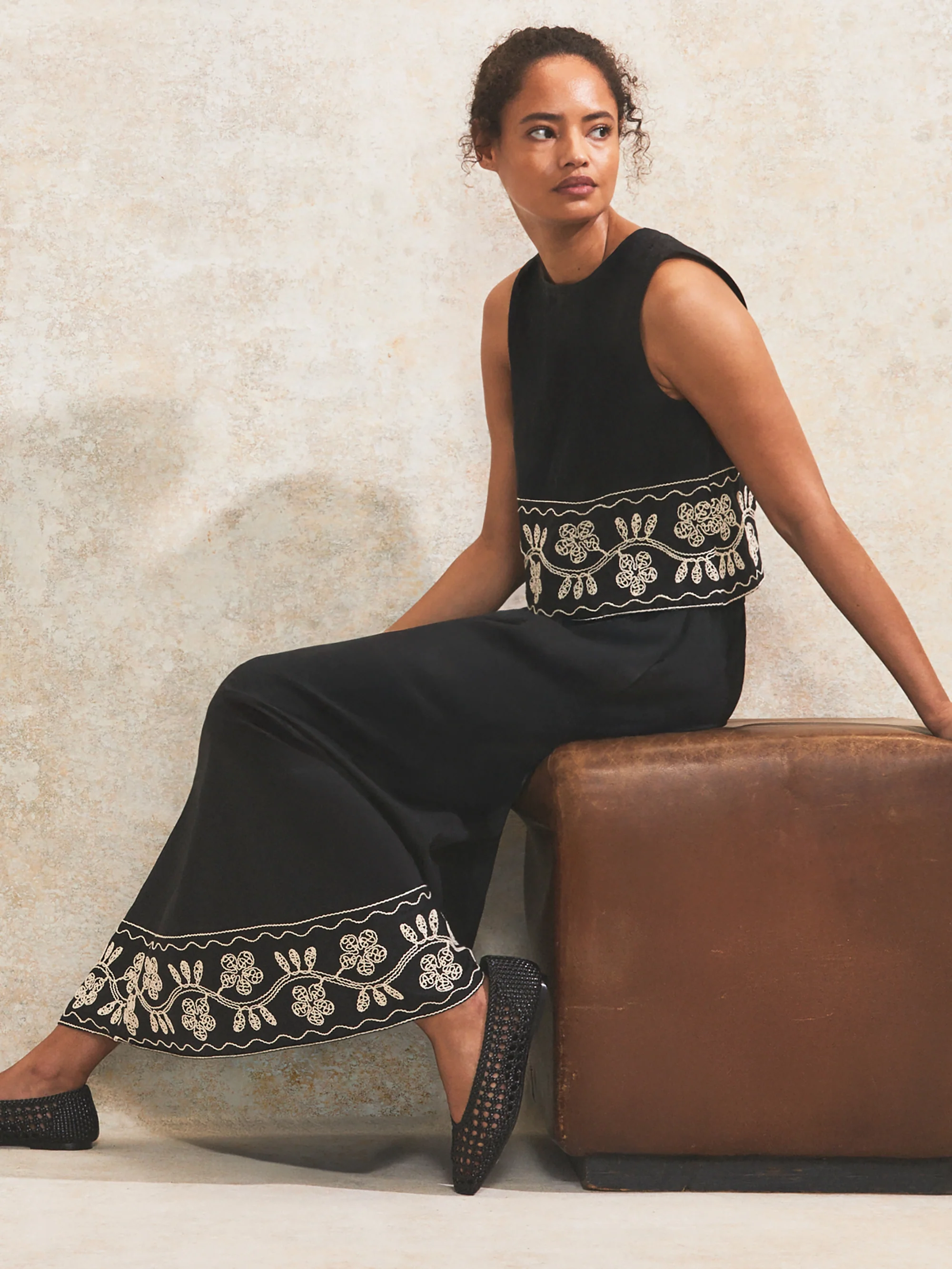 Black Embroidered Sleeveless Top