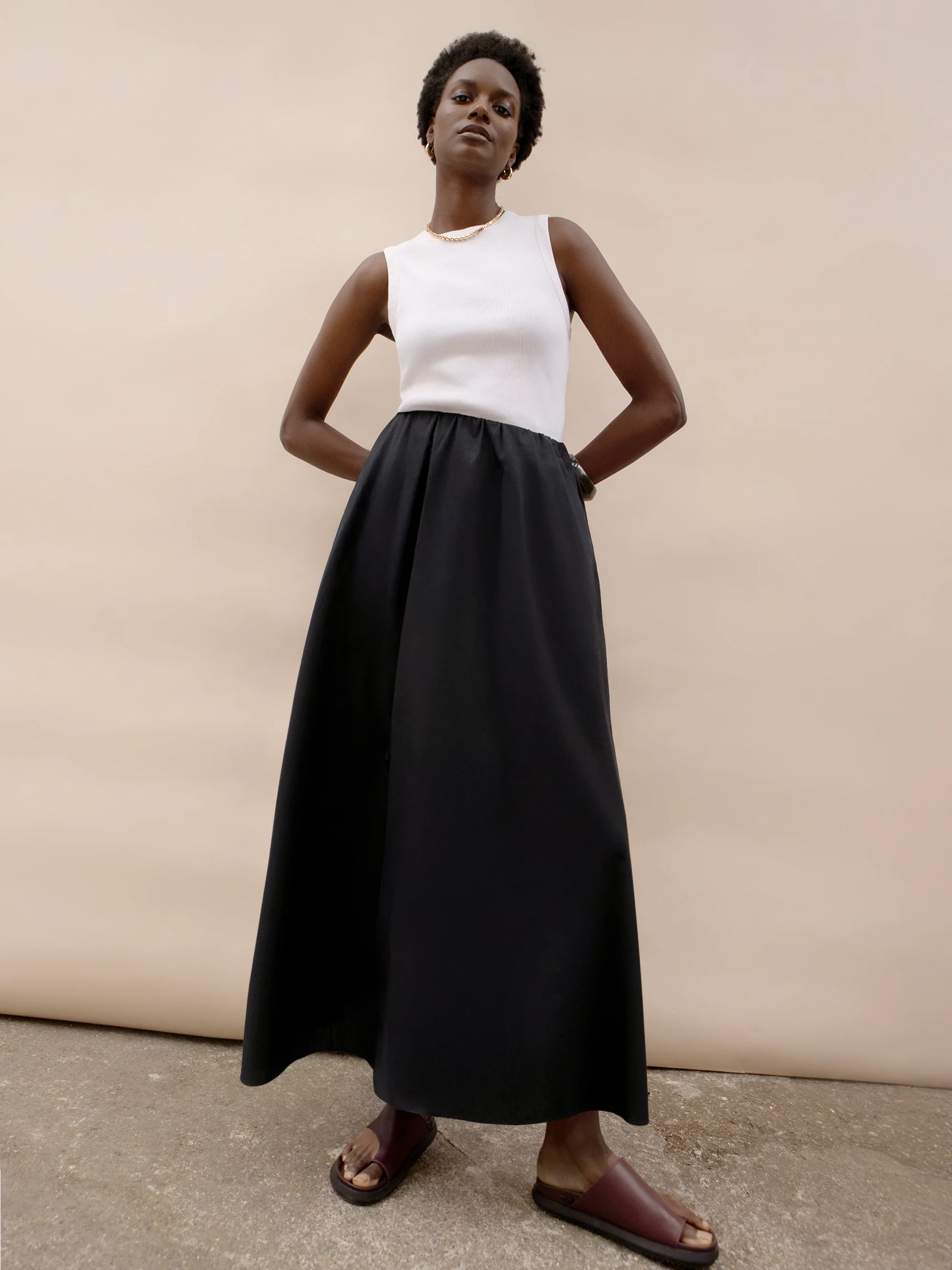 Black Cotton Poplin Skirt