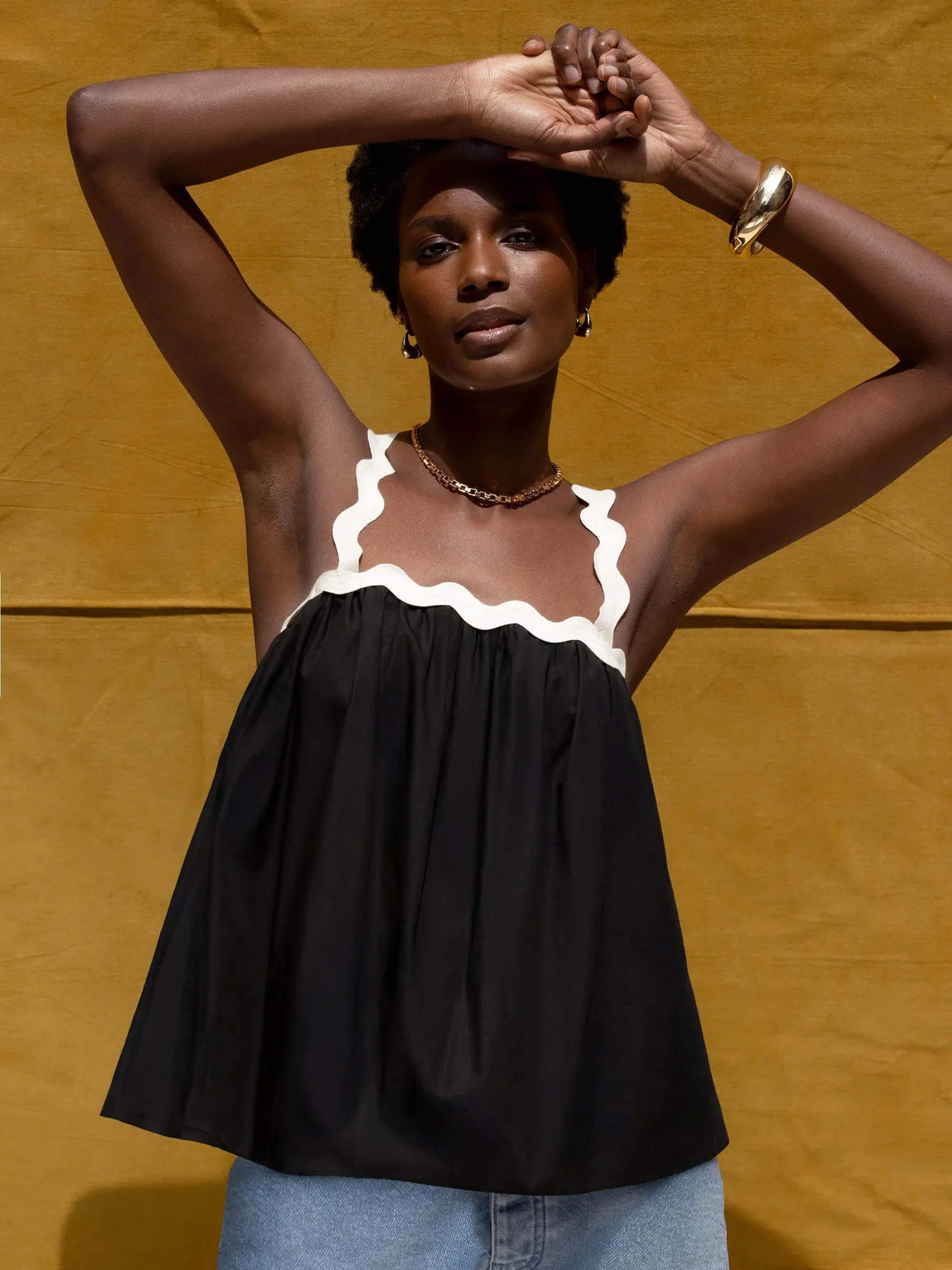 Black Contrast Strap Cami Top