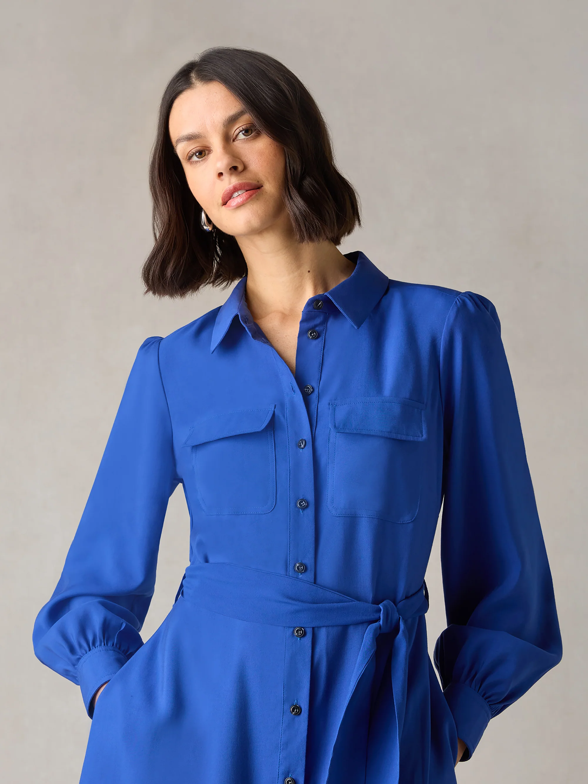Petite Blue Pocket Detail Midi Shirt Dress